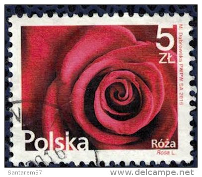 Pologne 2015 Oblitéré Rond Used Fleurs Flowers Rose Rouge - Oblitérés