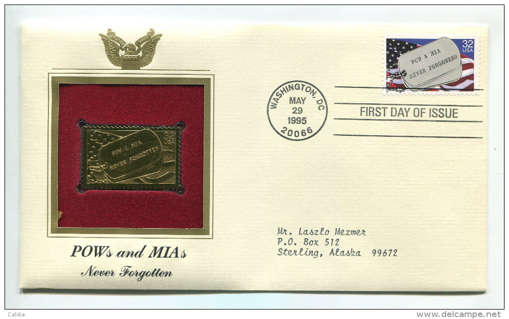 C Great Americans "" POW & MIA - Never Forgotten """ Gold Stamp Replica 1964 FDC/bu/UNC - Otros & Sin Clasificación