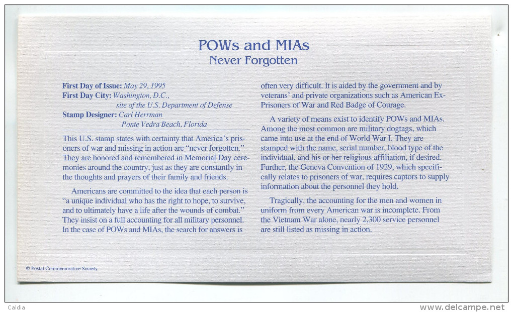 C Great Americans "" POW & MIA - Never Forgotten """ Gold Stamp Replica 1964 FDC/bu/UNC - Otros & Sin Clasificación