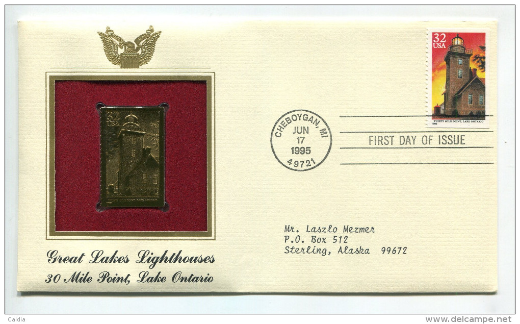 C Great Americans "" Great Lakes Lighthouses - 30 Mile Point - Lake Ontario """ Gold Stamp Replica 1964 FDC/bu/UNC - Sonstige & Ohne Zuordnung