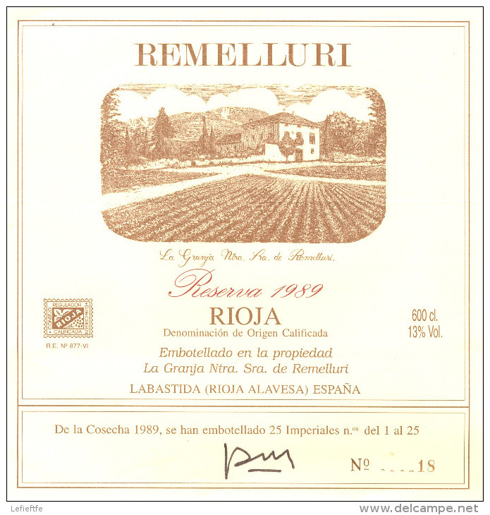 Lot 12 étiquettes Vins Cave REMELLURI Rioja Espagne - Dont 1 Pour Bouteille Impériale De 600 Ml. - Autres & Non Classés