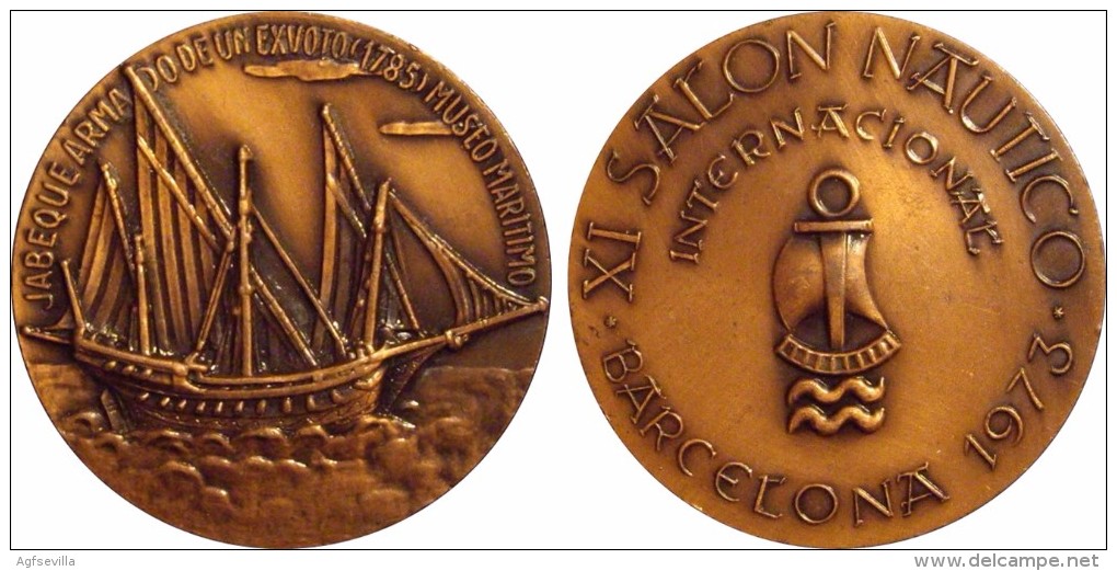 ESPAÑA. MEDALLA XI SALON NAUTICO INTERNACIONAL BARCELONA 1973. JABEQUE ARMADO DE UN EXVOTO. SPAIN. ESPAGNE - Professionali/Di Società