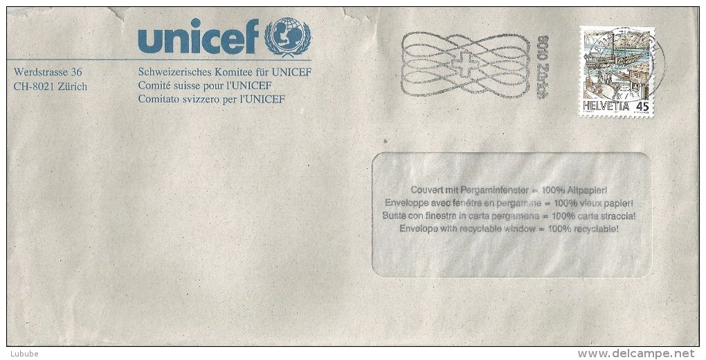 Motiv Brief  "Unicef, Schweiz. Komitee, Zürich"  (Vorausentwertung)        1993 - Coil Stamps