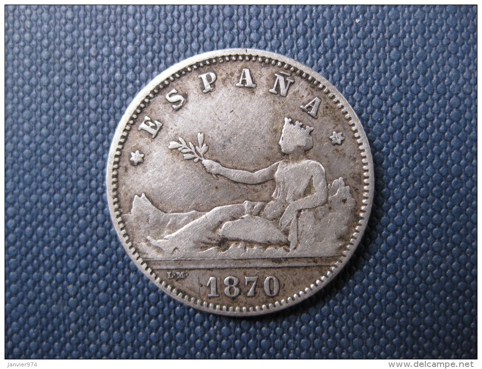 Espagne .1 PESETA 1870 SN-M (*18  *70) .Argent ,Silver Coin - Primi Conii