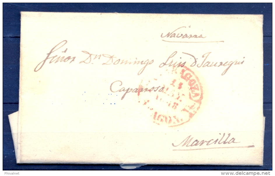 1848 , ZARAGOZA , CARTA COMPLETA CIRCULADA A CAPARROSO , BAEZA EN ROJO , LLEGADA AL DORSO - ...-1850 Prephilately