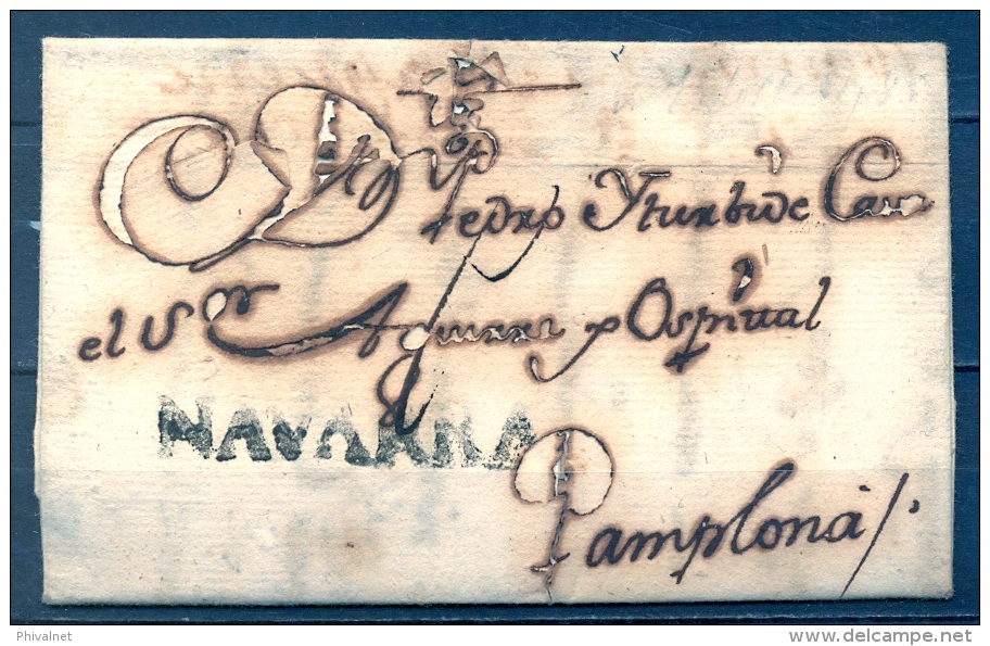 1785 , NAVARRA , CARTA CIRCULADA ENTRE CORELLA Y PAMPLONA , TIZÓN Nº 2 - ...-1850 Voorfilatelie