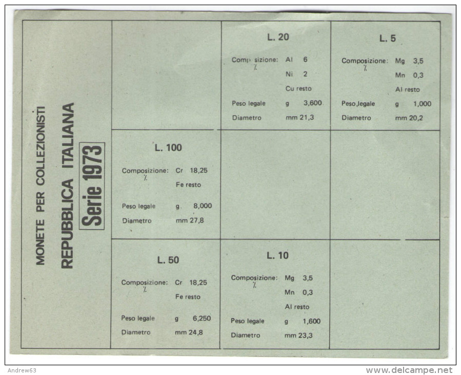 REPUBBLICA ITALIANA - ITALIA - 1973 - DIVISIONALE LIRE - FDC - Set Fior Di Conio