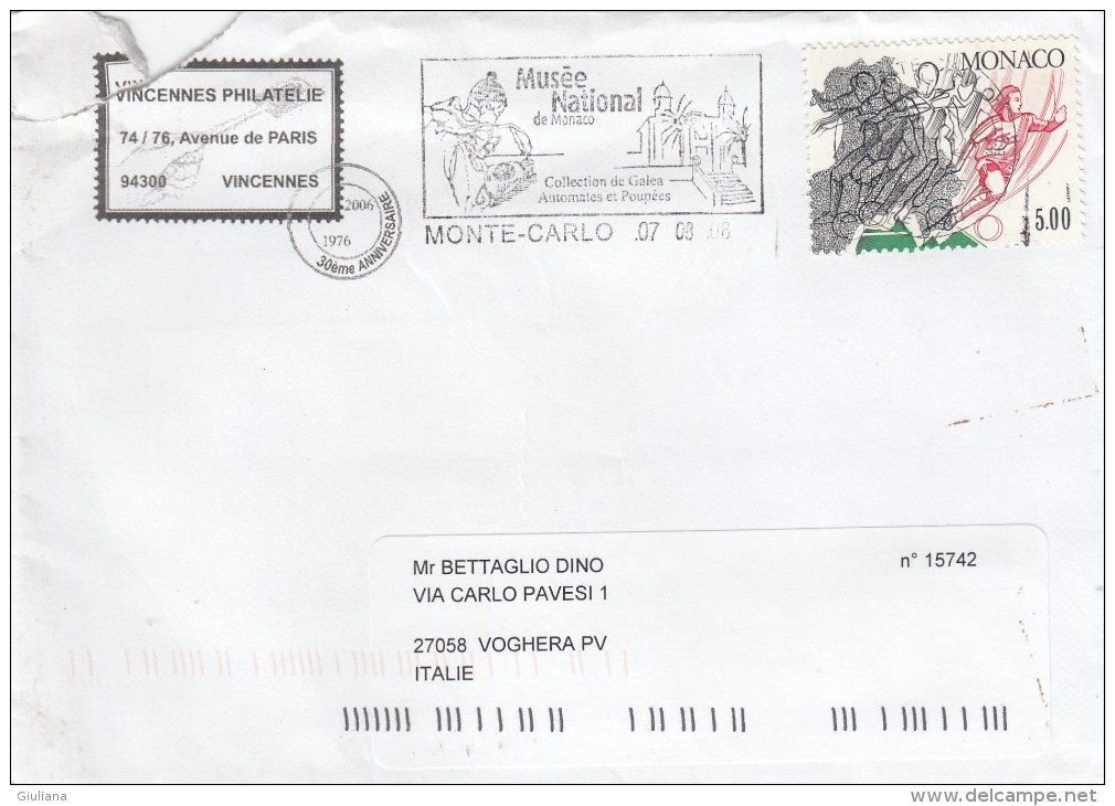 Monaco 2008    - Lettera     X L´Italia Affrancata  Con 1  Stamp - Briefe U. Dokumente