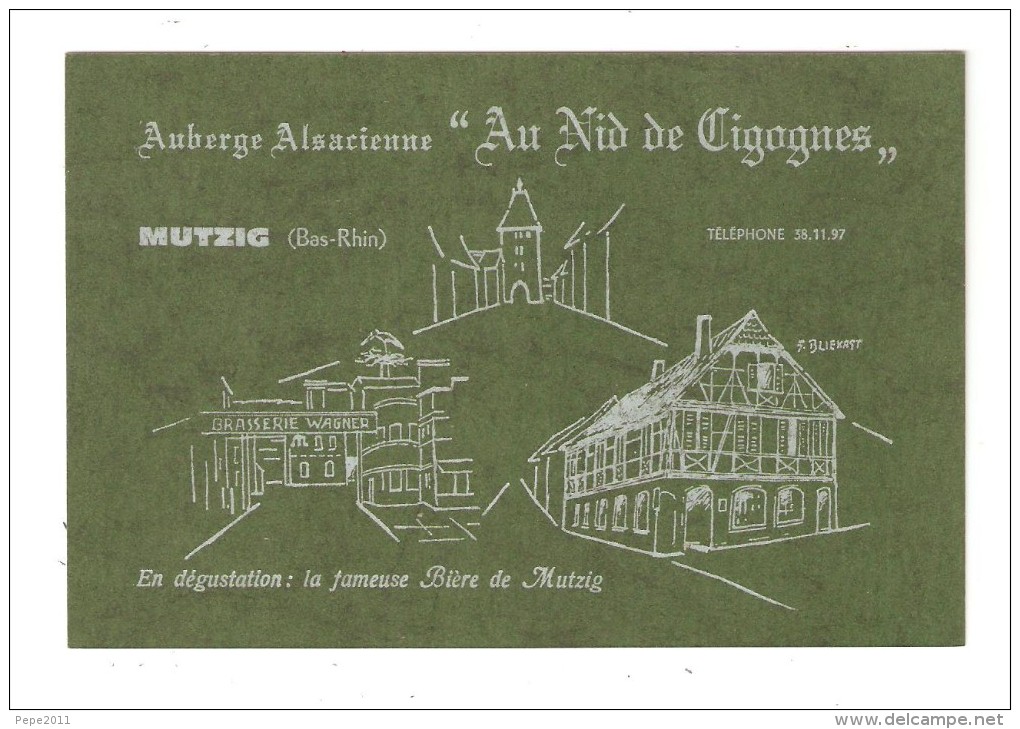 Carte Publicitaire 67 MUTZIG Auberge Alsacienne " Au Nid De Cigognes" - Mutzig