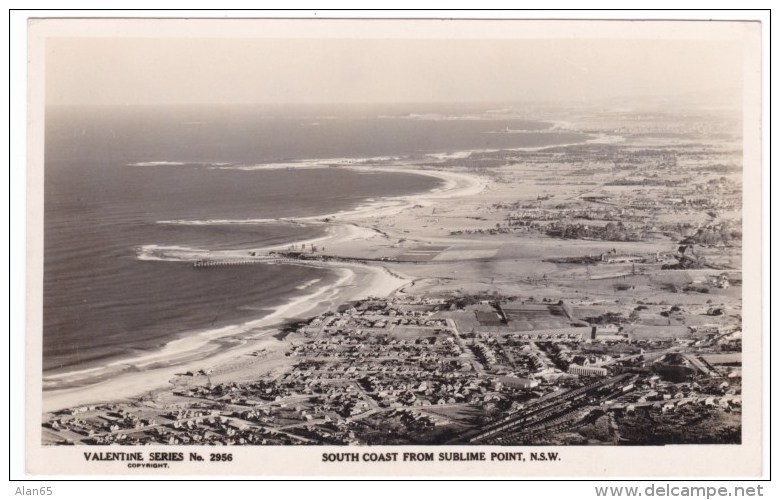 South Coast From Sublime Point NSW Australia, View Of Town And Beach C1920s Vintage Valentines #2956 Real Photo Postcard - Newcastle
