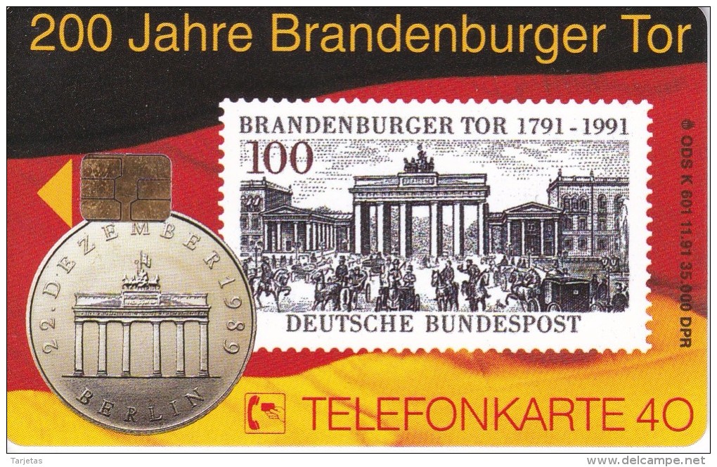 K 601 TARJETA DE ALEMANIA DE UN SELLO Y UNA MONEDA DE TIRADA 35000 (STAMP-COIN) - K-Series: Kundenserie