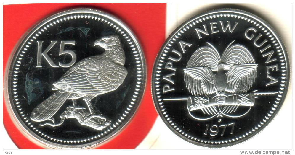 PAPUA NEW GUINEA 5 KINA BIRD  FRONT BIRD EMBLEM BACK 1977 AG SILVER PROOF READ DESCRIPTION CAREFULLY !!! - Papoea-Nieuw-Guinea