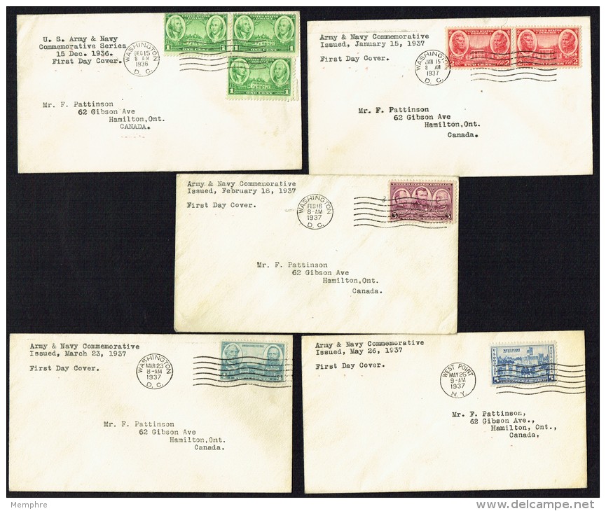 1936 Army Issue Set Of 5 Matched FDCs To Canada  Sc 785-9 - 1851-1940