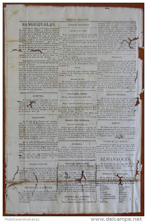 BP247 CUBA SPAIN NEWSPAPER ESPAÑA 1830 NOTICIOSO MERCANTIL 26/10/1830 37X24cm - [1] Bis 1980