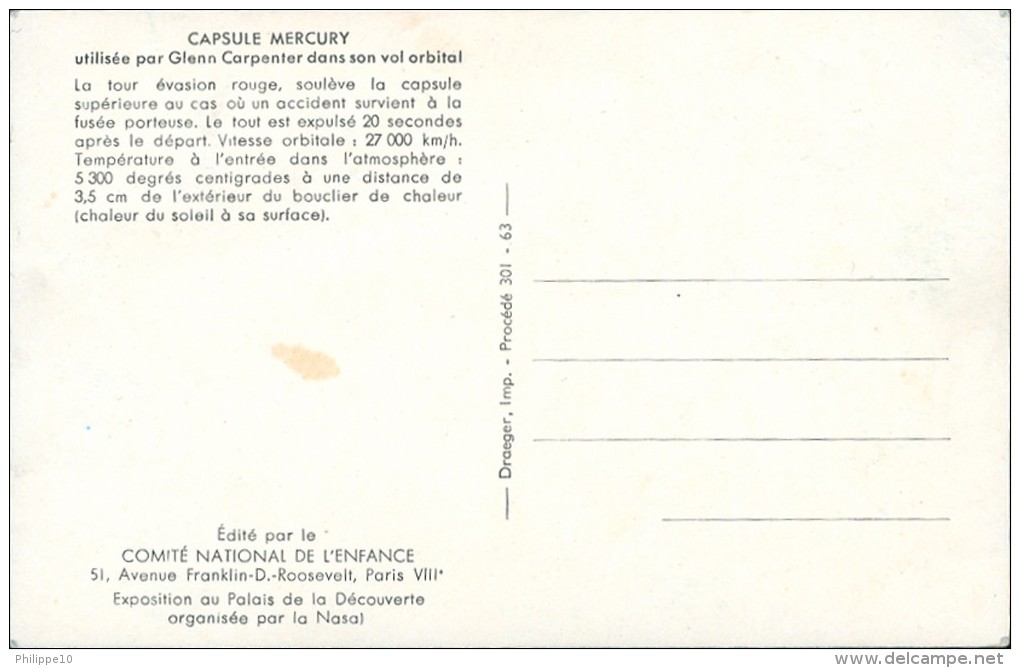 3 CP Comité National De L'Enfance Avec Bandeau D'origine : CAPSULE MERCURY - COMBINAISON MERCURY - SATELLITE TELSTAR - Espace