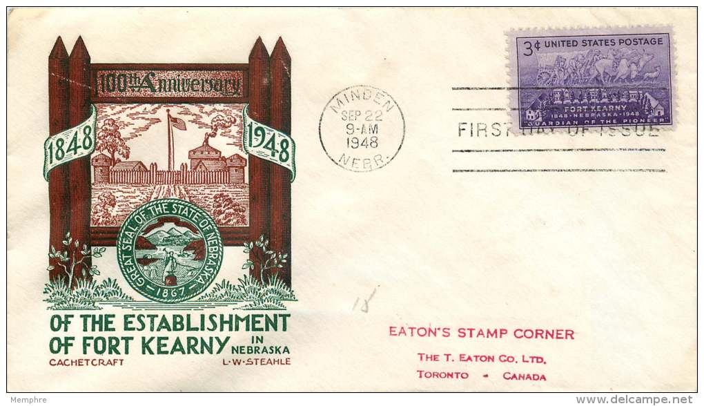 1948   Fort Kearny Centennial  Sc 970  Steahle - Cachetcraft FDC - 1941-1950