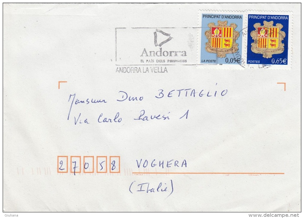 Andorra Fr. 2008  - Lettera  . X ´Italia Affrancata Con 2 Stamss - Briefe U. Dokumente