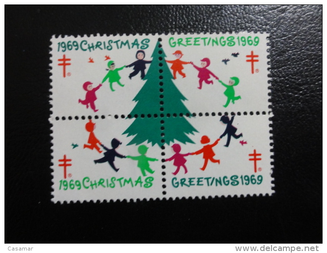 1969 4 Different Bloc Tree Vignette Christmas Seals Seal Poster Stamp USA - Non Classificati