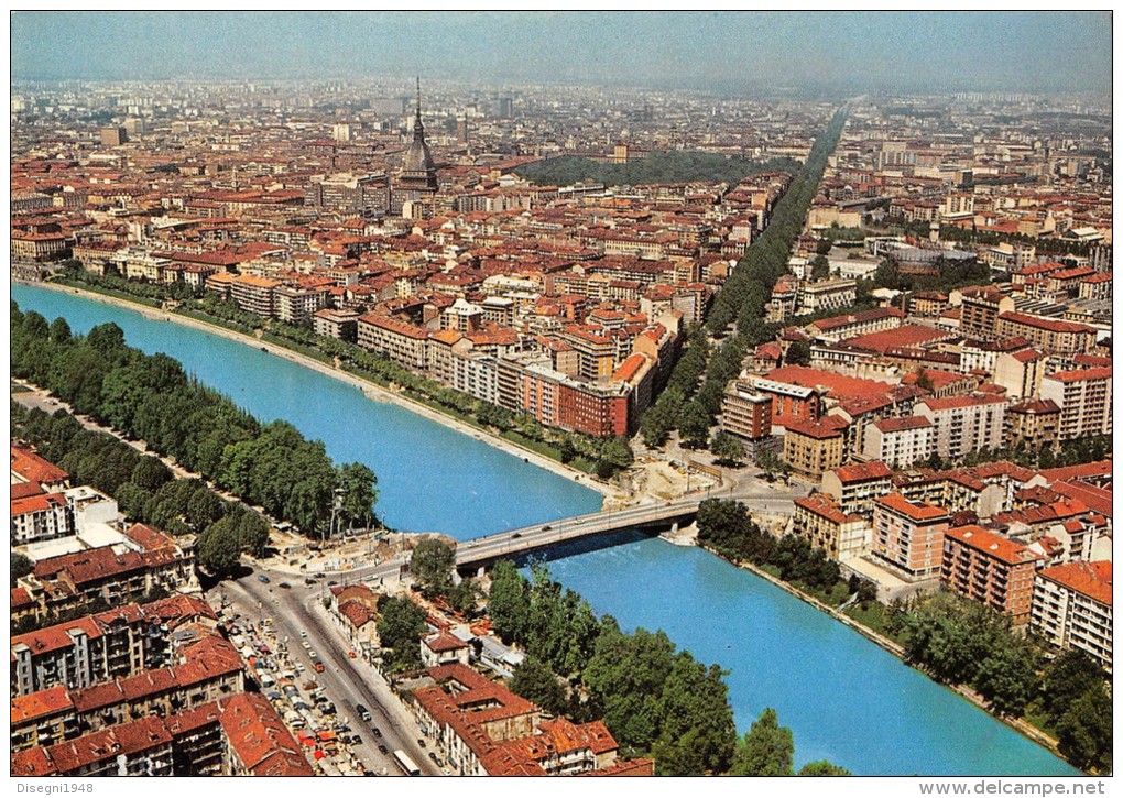 04975 "TORINO - FIUME PO E CORSO REGINA MARGHERITA - VEDUTA PANORAMICA AEREA" CART. POST. ORIG. NON SPEDITA. - Tarjetas Panorámicas