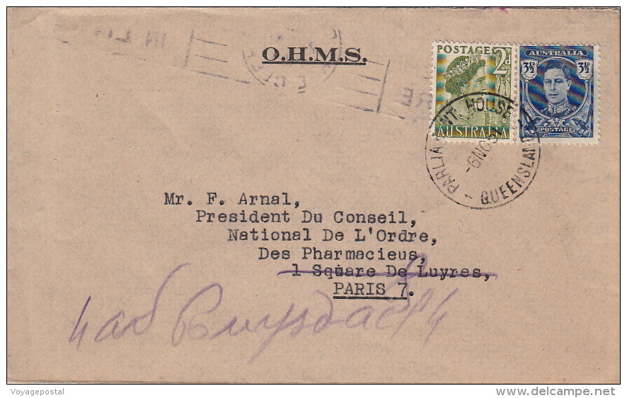 Lettre CaD Parlia Pour La France 1951 >> O.H.M.S - Storia Postale