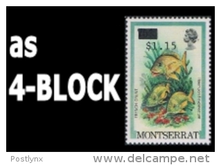 MONTSERRAT 1983 French Grunt Fish OVPT.1.15 On 75c ERROR:ovpt Wrong Stamps 4-BLOCK       [Fehler,erreur,errore,fout] - Montserrat