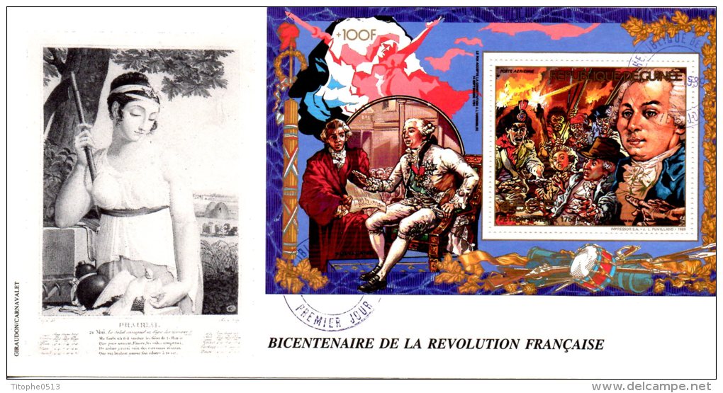 GUINEE. BF 87 De 1989 Sur Enveloppe 1er Jour. Révolution Française/Philexfrance´89. - Revolución Francesa