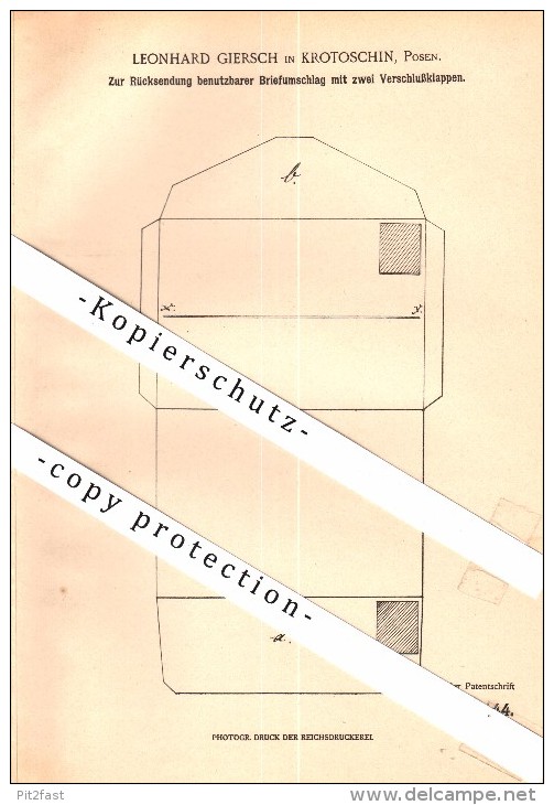 Original Patent - Leonhard Giersch In Krotoschin / Krotoszyn , 1902 , Briefumschlag Für Rücksendung , Post , Posen !!! - Posen
