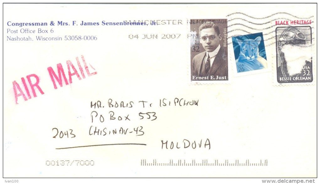 2007. USA, The Letter By Air-mail Post From Nashotah(Wisconsin) To Moldova - Briefe U. Dokumente