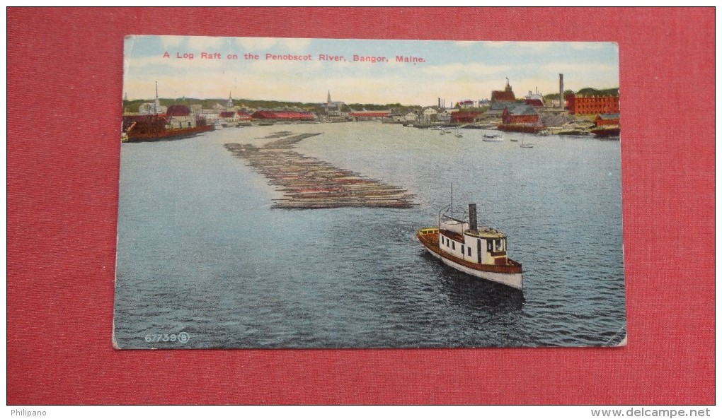 Log Raft On Penobscot River  Bangor Maine  Tug Boat==========  ====ref   32 - Sleepboten