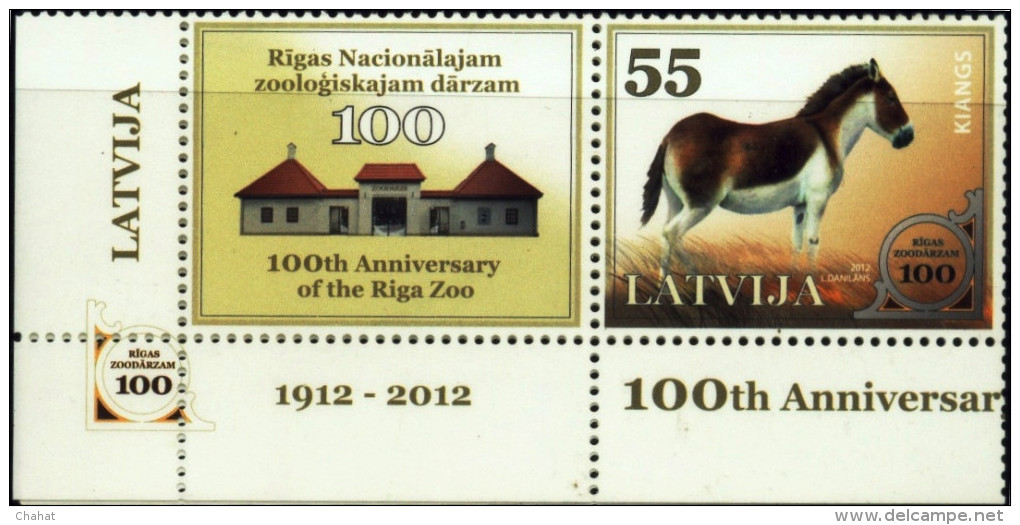 WILD LIFE-DONKEYS-100 YEARS OF THE RIGA ZOO-LATVIA-2012-SETENANT PAIR-MNH-B9-234 - Donkeys