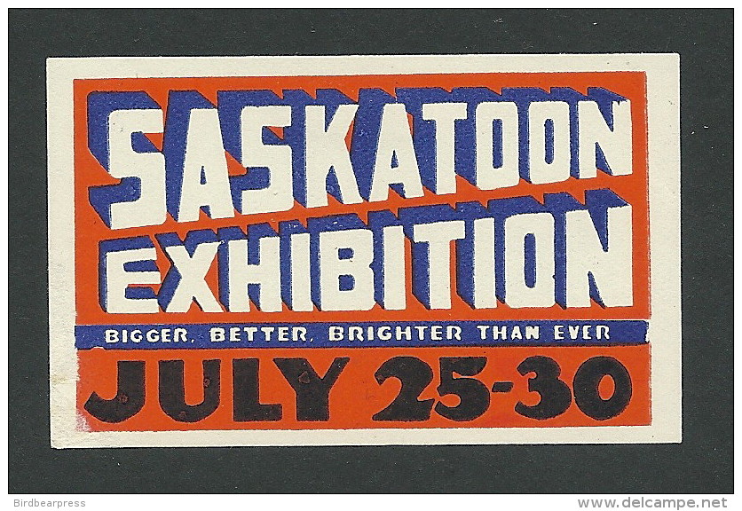 C2-18 CANADA 1938 Saskatoon Exhibition MLH - Viñetas Locales Y Privadas