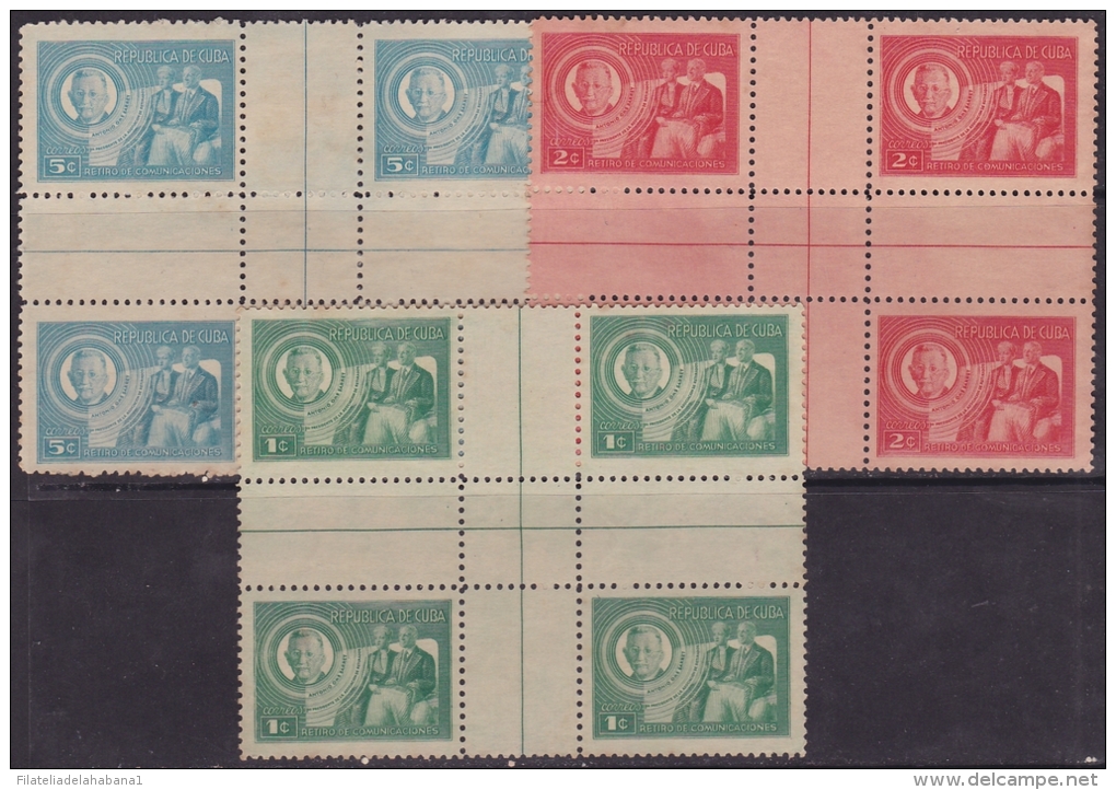 1947-163. CUBA. REPUBLICA 1947 Ed.391-93CH RETIRO DE COMUNICACIONES CENTRO DE HOJA CENTER OF SHEET. MNG NO GUM. - Unused Stamps