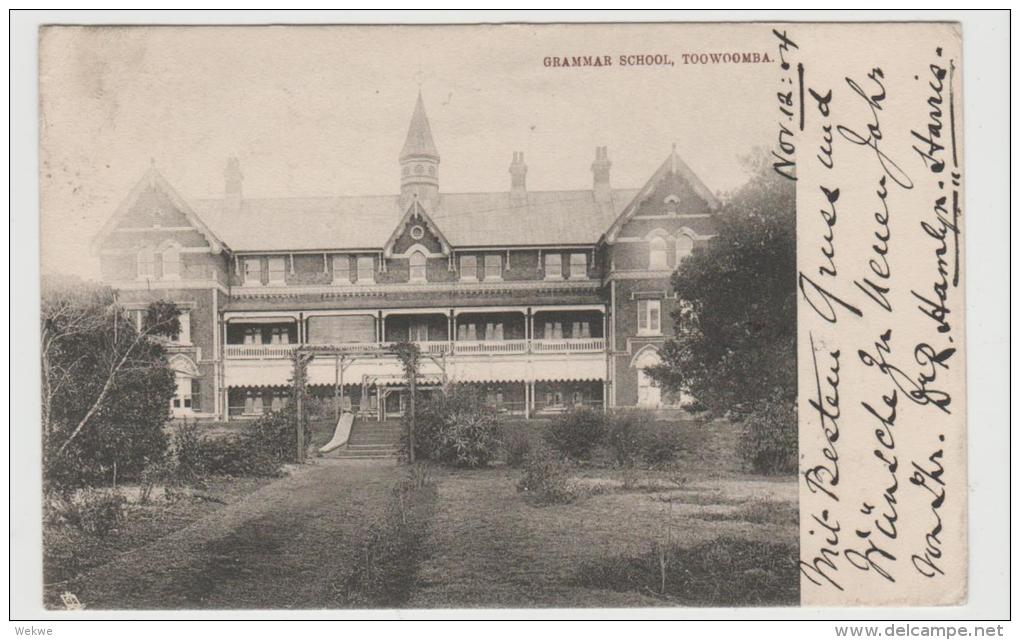 Qld019 / Picture Card Toowoomba Grammar School, Re-directed Twice 1904 - Covers & Documents