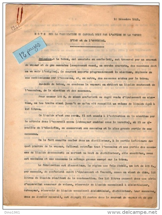 VP3562-   PARIS X LE MANS - Tabac - Lot De Documents Concernant La Fabrication Du Caporal Doux & Appareils - Dokumente