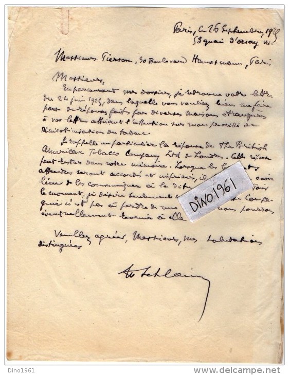 VP3563 - PARIS x LEVALLOIS PERRET - Lot  de Documents Concernant La Cie BRITISH AMERICAN TABACCO & IMPERIAL TABACCO Cie