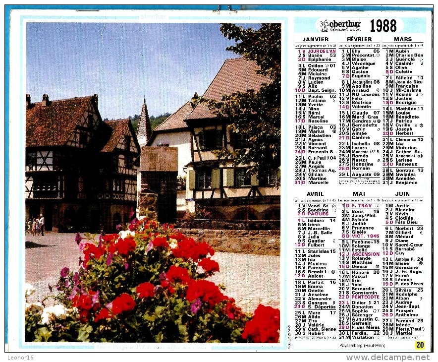 ALMANACH DES P.T.T 1988 (75)  - Complet * KAYSERSBERG(68)  - BEZ Et ESPARRON (30) - * Calendrier * OBERTHUR * N° 20 - Grossformat : 1981-90