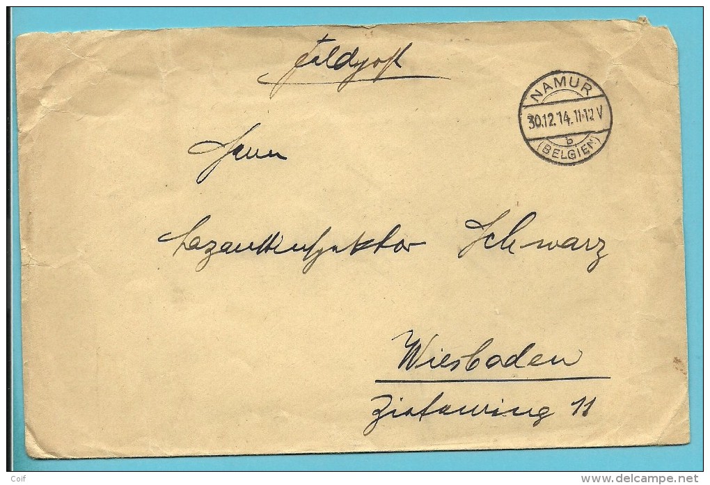Brief "feldpost" Met Duitse Brugstempel NAMUR Op 30/12/14 - Kriegsgefangenschaft