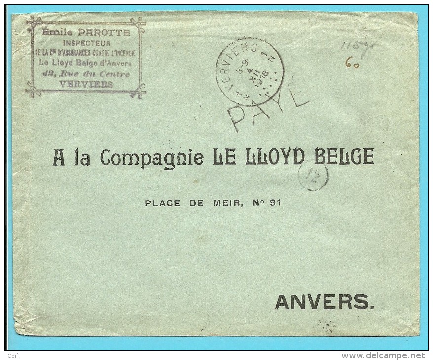 Brief Met Cirkelstempel VERVIERS Met Stempel PAYE (noodstempel) - Fortune (1919)