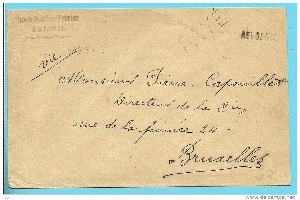 Brief Met Naamstempel BELOEIL Met Stempel PAYE (noodstempel) - Foruna (1919)