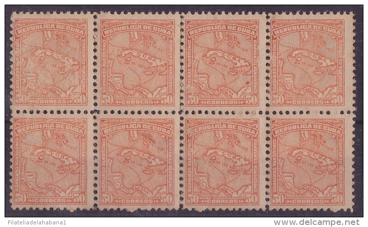 1914-90 CUBA. REPUBLICA. 1914. Ed.201. PATRIOTAS. 50c MAPAS. ORIGINAL GUM BLOCK 8 - Nuovi