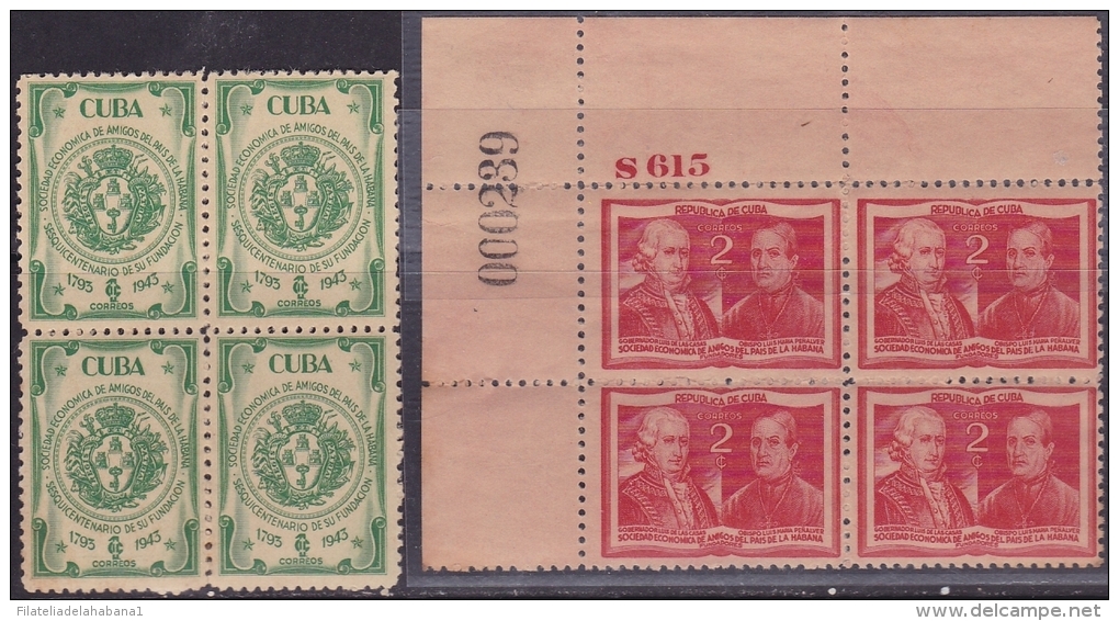 1945-46 CUBA. REPUBLICA. 1945. Ed.376-77. SOC ECONOMICA AMIGOS DEL PAIS ORIGINAL GUM. - Unused Stamps