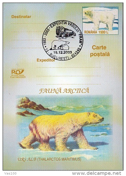 ARCTIC WILDLIFE, POLAR BEAR, FRAM SHIP MISSION, PC STATIONERY, ENTIER POSTAL, 2003, ROMANIA - Arctic Tierwelt