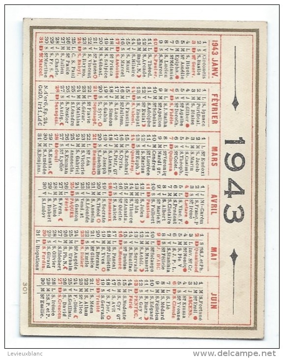 Calendrier De Poche Recto-Verso /1943      CAL311 - Andere & Zonder Classificatie