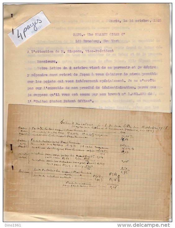 VP3628 - Tabac - Lot de Documents sur la Cie SANO Gigars and Cigarettes NEW YORK pour Mr SCHLOESING à PARIS