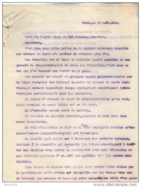 VP3628 - Tabac - Lot de Documents sur la Cie SANO Gigars and Cigarettes NEW YORK pour Mr SCHLOESING à PARIS