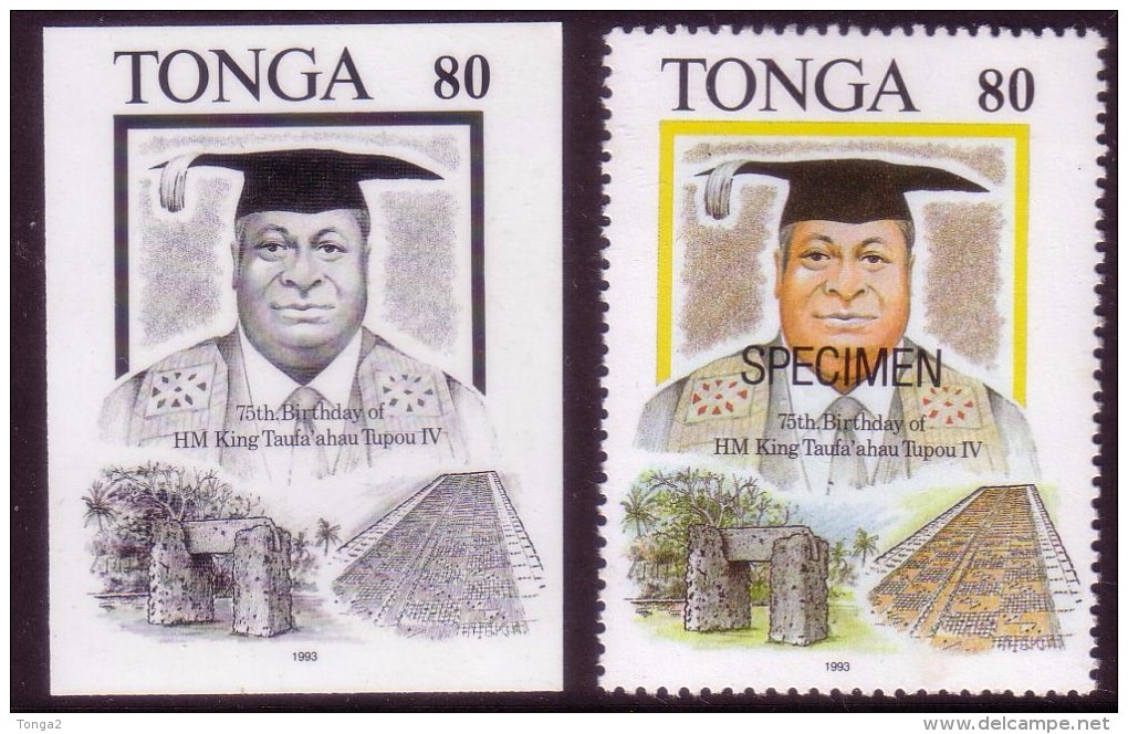 Tonga 1993 - King Tupou With Monuments - Proof + Specimen - Tonga (1970-...)