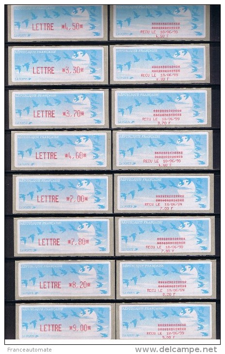 8 ATMs, LETTRE 4.50/ LETTRE 3.30/ LETTRE 3.70/ LETTRE 4.60/ LETTRE 7.00/ LETTRE 7.80/ LETTRE 8.20/LETTRE 9.00.AVEC RECUS - 1990 Type « Oiseaux De Jubert »