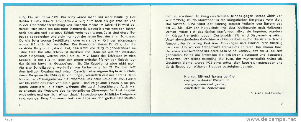 Staufeneck,Kurze Geschichte Der Ruine Staufeneck,Dr.A.Aich,Bad Cannstatt,ca.1950 - Bade-Wurtemberg