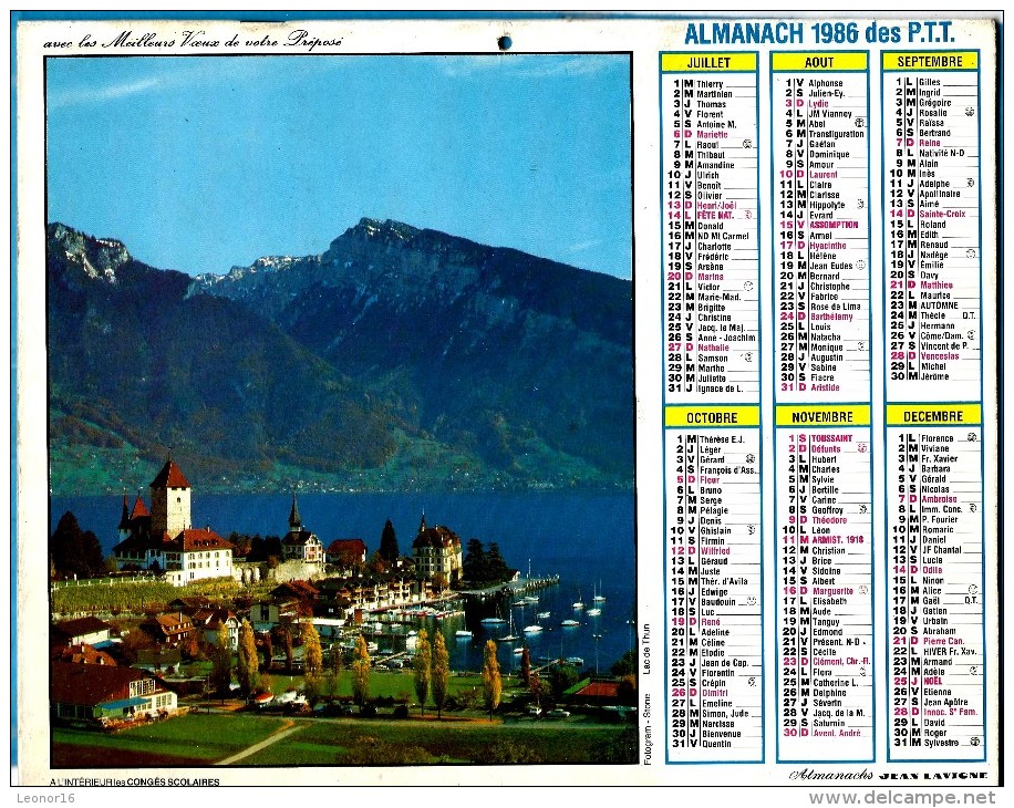 ALMANACH DES P.T.T 1986 (57)  -  Complet ** KARPATHOS (Grèce) - LAC DE THUN (Suisse) ** Calendrier * JEAN LAVIGNE * - Grossformat : 1981-90