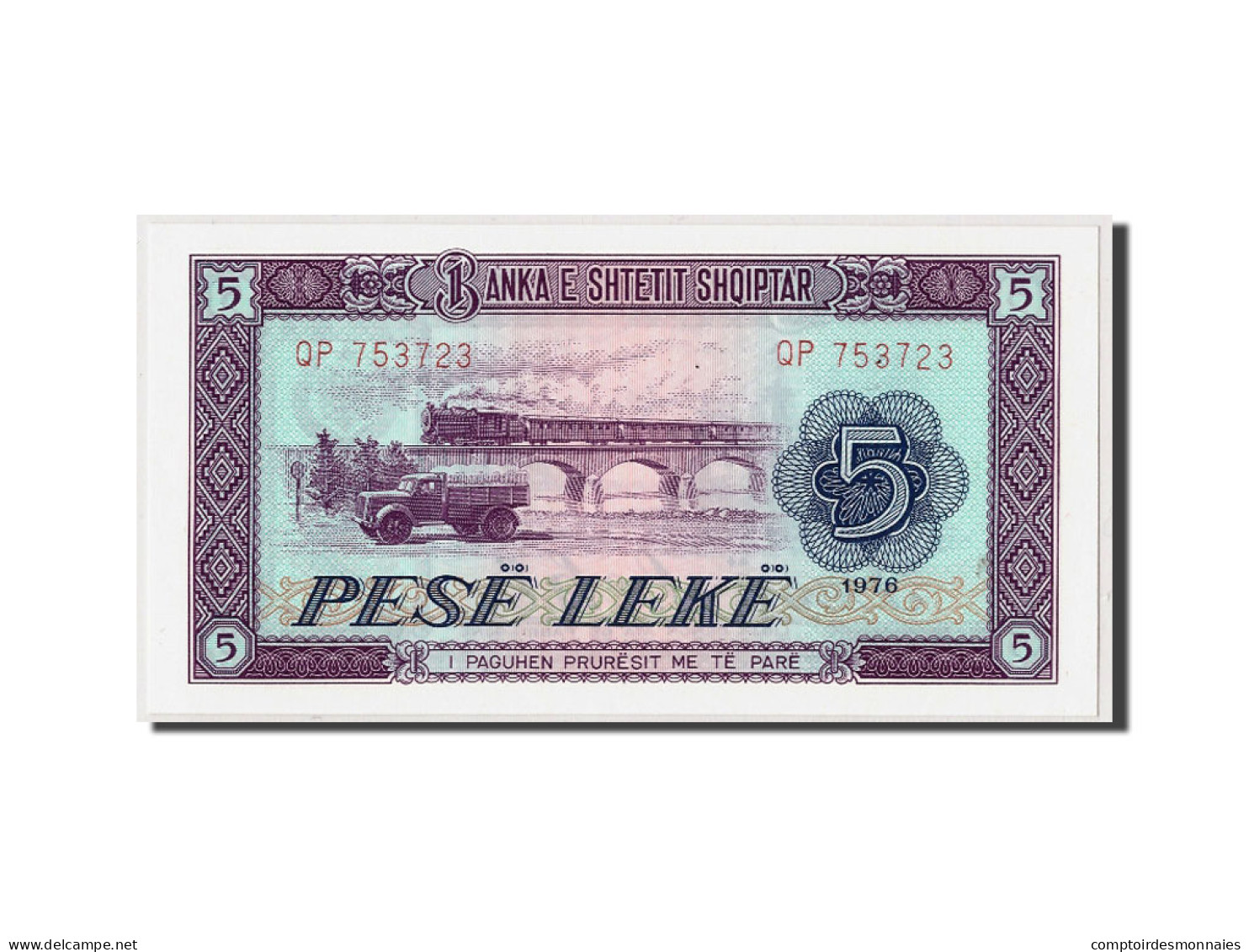 Billet, Albania, 5 Lekë, 1976, Undated, KM:42a, NEUF - Albanie